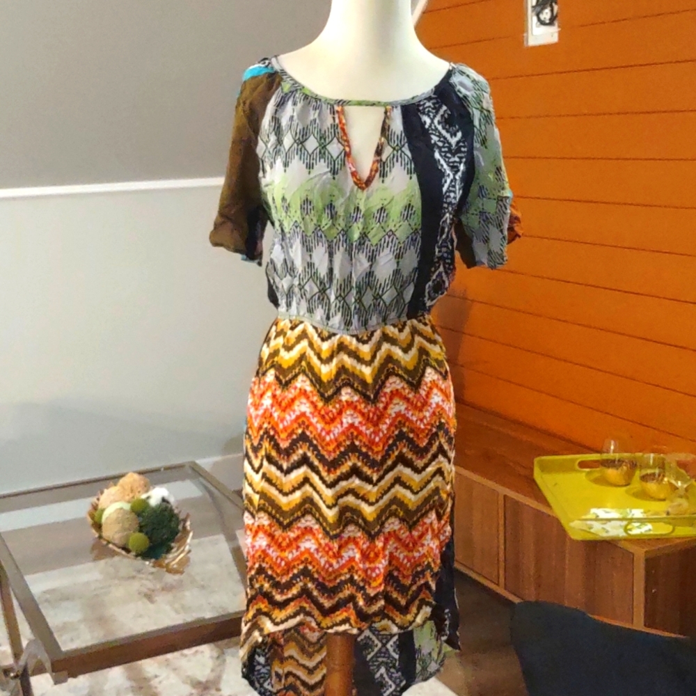Silk Geo print high low dress